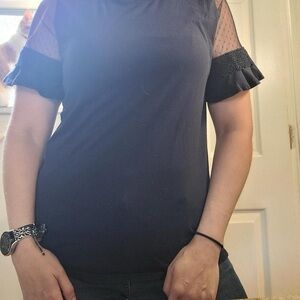 89th & Madison Dark Blue Top with Lace Accents Size Large